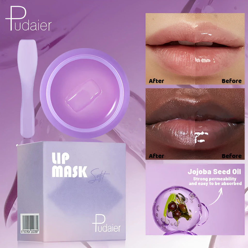 Exfoliating lip balm mask with spatula applicator for moisturising and lip treatment