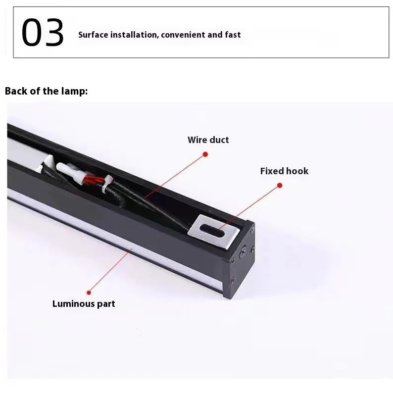 80cm black aluminium LED strip wall lamp showing three colour temperature options