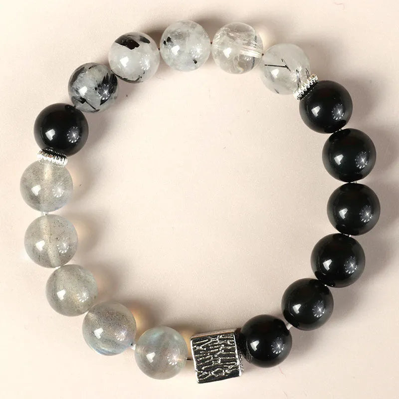 10mm couple crystal bracelet with geometry shape in khaki Chinese style