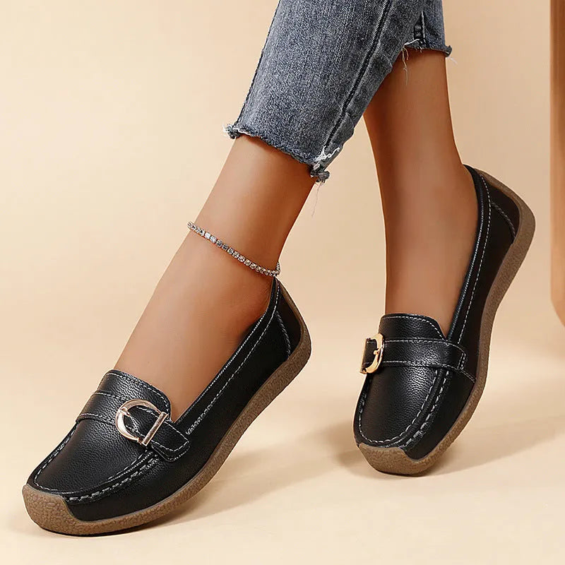 Women's casual loafers in light grey with round toe and flat sole slip-on design