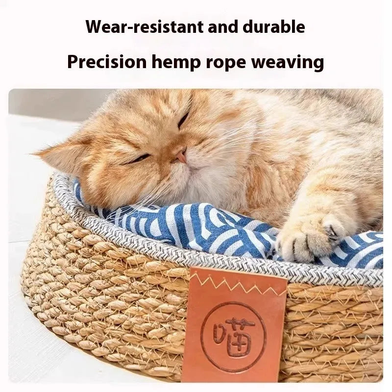 Natural rattan cat bed available in four different sizes for cats