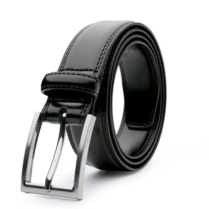 Men's genuine leather casual belt with alloy buckle in 95 grain brown.