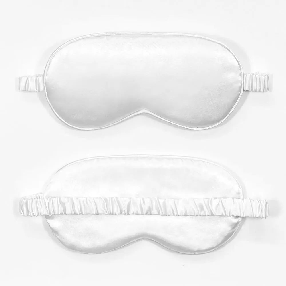 Double-sided rayon elastic satin eyeshade shown in a selection of its 17 available colours.