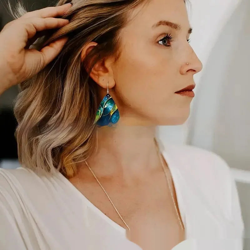 Acrylic flat branch knot drop earrings with printed patterns in drop shape