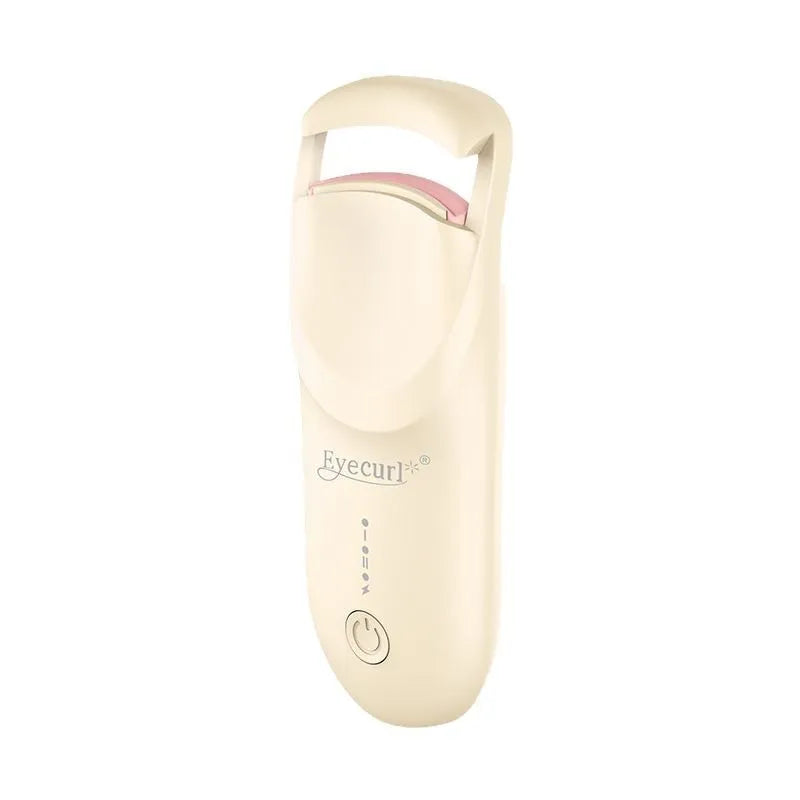 Electric heating eyelash curler in plastic, available in multiple colours with charging cable.