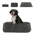 Black portable dog travel bed, 3-in-1 pet carrier, mat and cushion, collapsible water and dirt resistant kennel