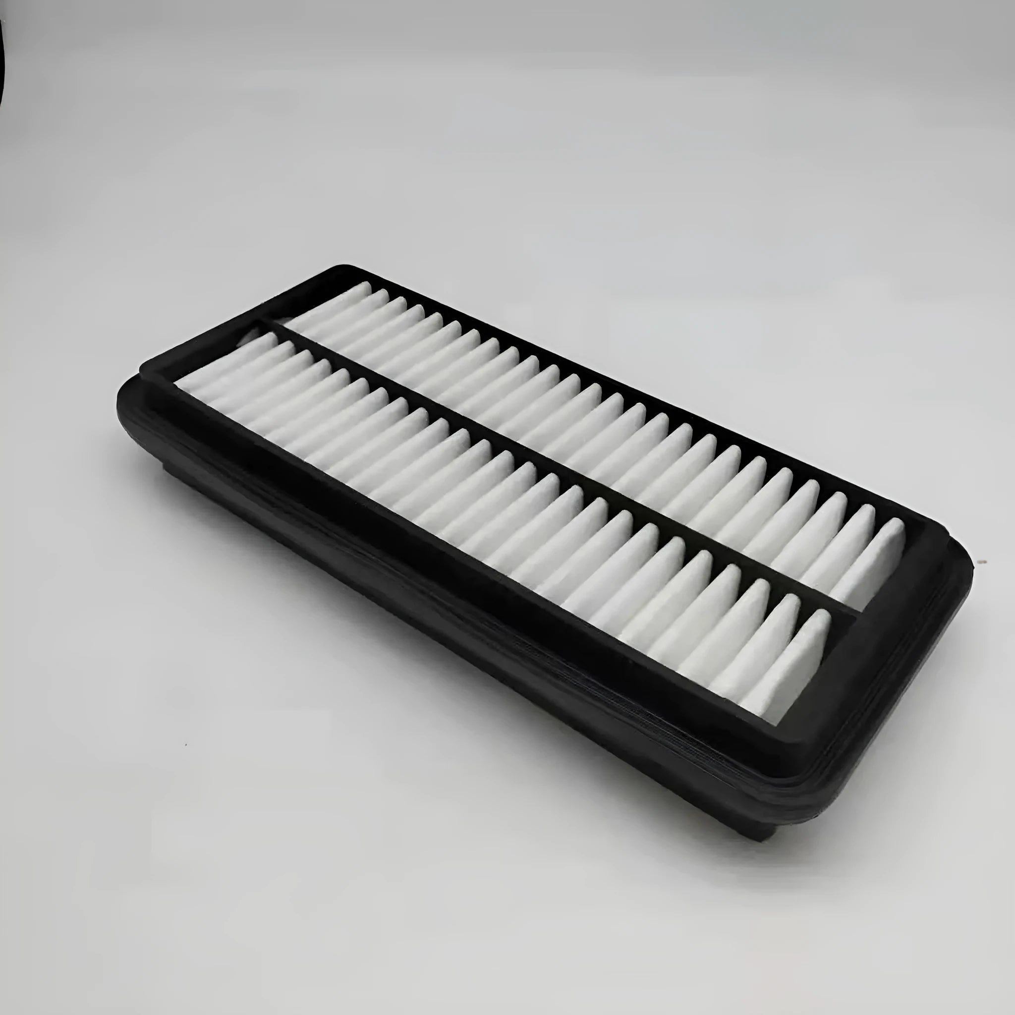 Black rectangular car air filter for Modern vehicles, dimensions 256mm by 113mm by 40mm.