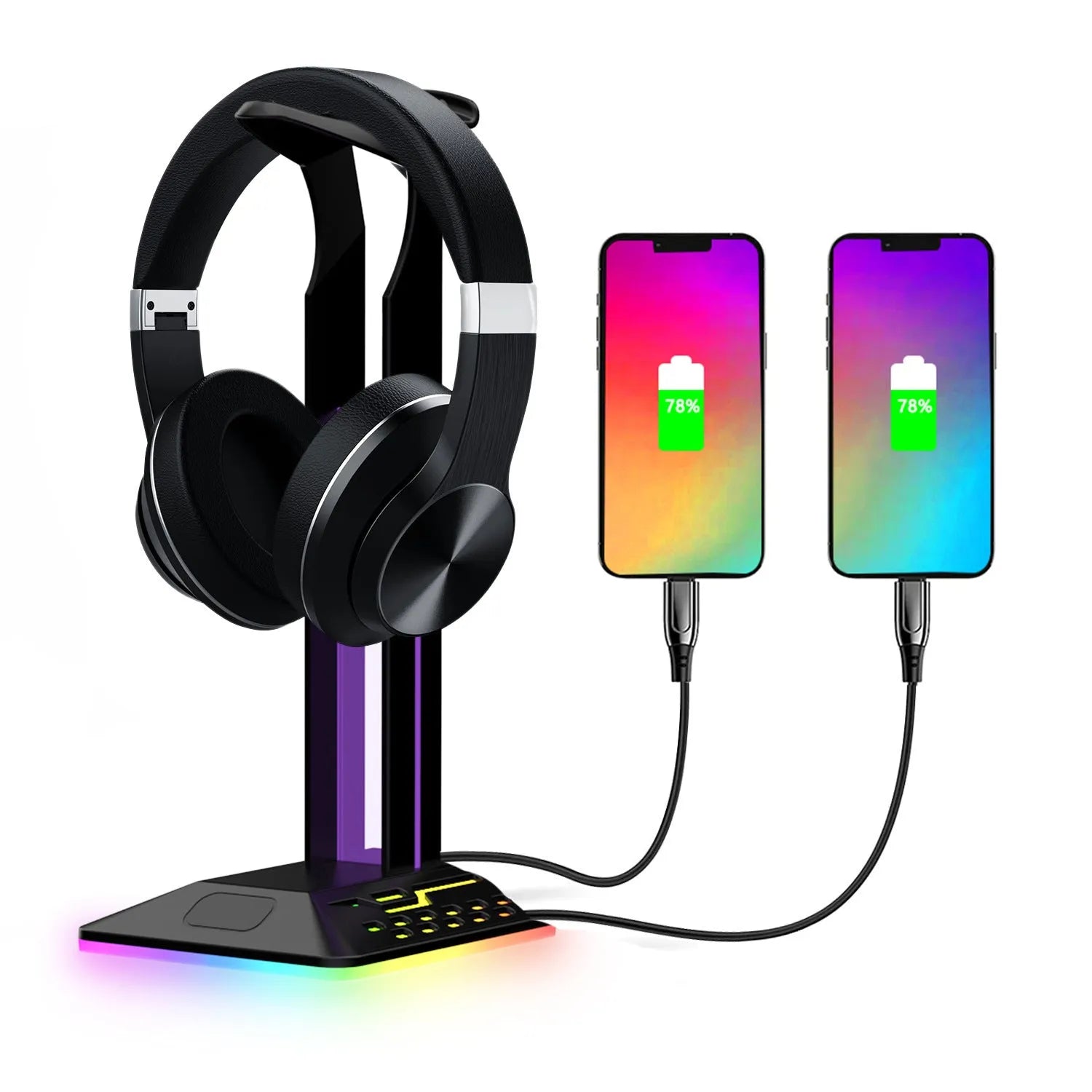 Acrylic headphone display stand with RGB lighting bracket and dual USB ports