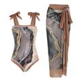 Women's floral pattern one-piece swimsuit with mesh tube top and removable skirt