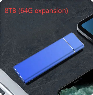 Sapphire Blue portable external hard drive with metal shell measuring 10.3cm with included data cable