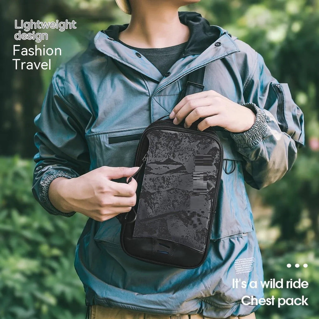 Casual black TPU camouflage chest pack with single shoulder strap and soft handle