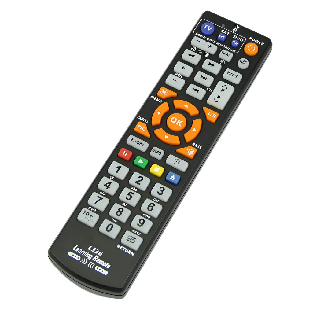 L336 black universal learning remote control for television and audio equipment with 8 metre range