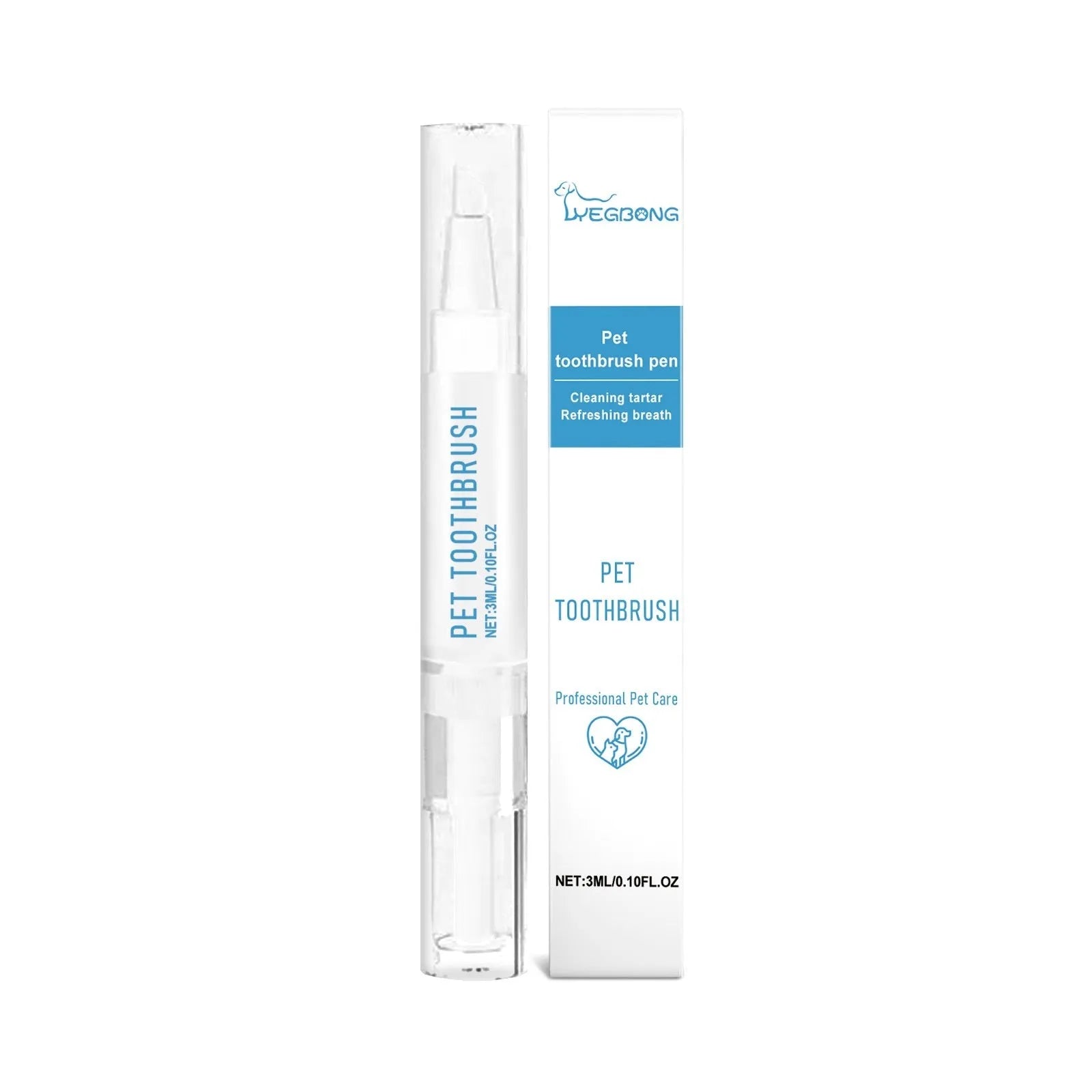 Pet toothbrush pen with soft bristles and 3ml cleaning gel for cat and dog dental care