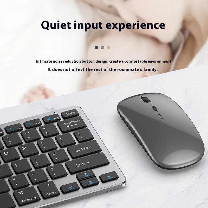 Ultra-thin wireless keyboard and mouse suit in black, gun colour, or silver with rechargeable batteries