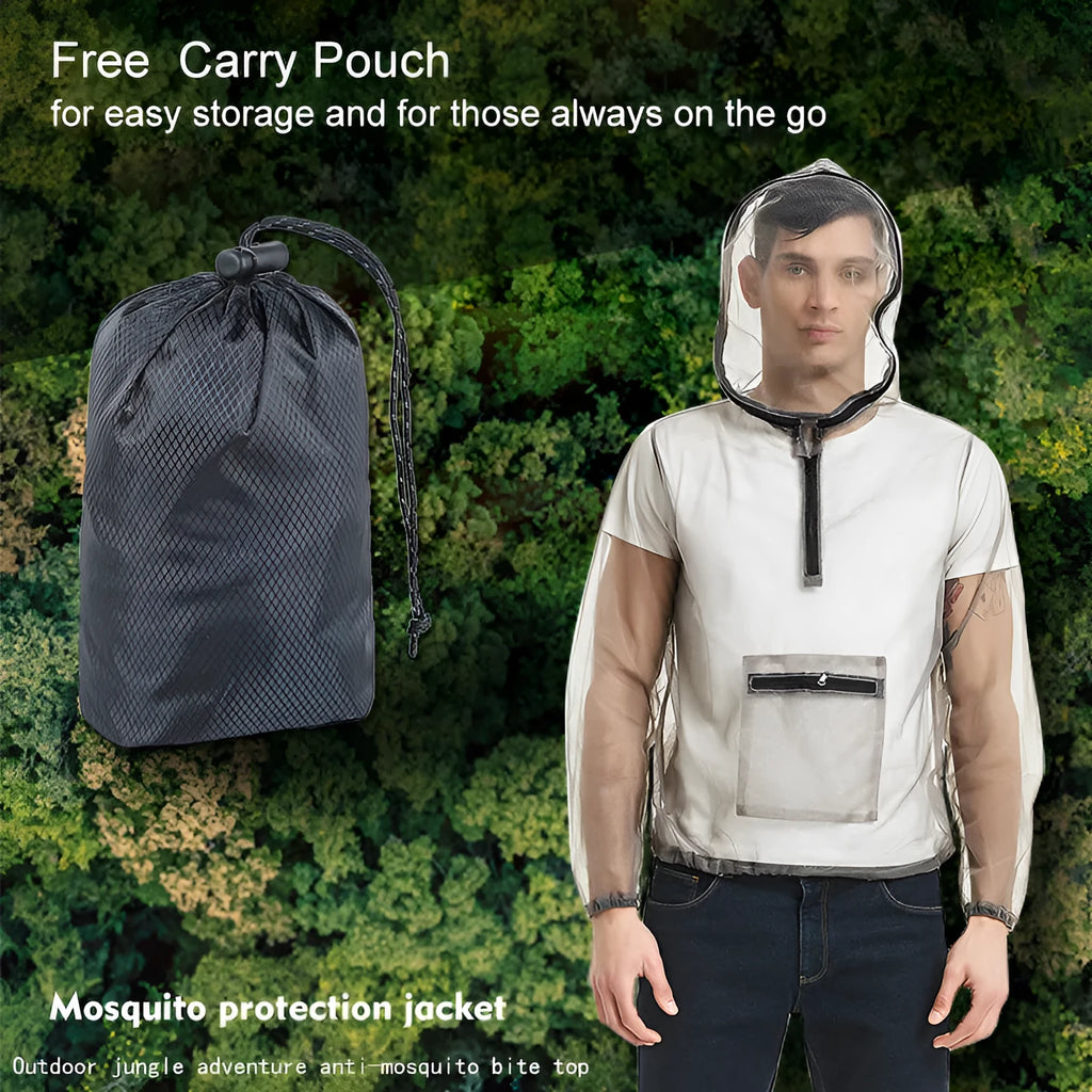 Smoky grey mesh insect-proof jacket for outdoor sports like hiking and camping.