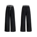 Straight-leg high-waist casual trousers in grey with a button-open line design detail on the leg.