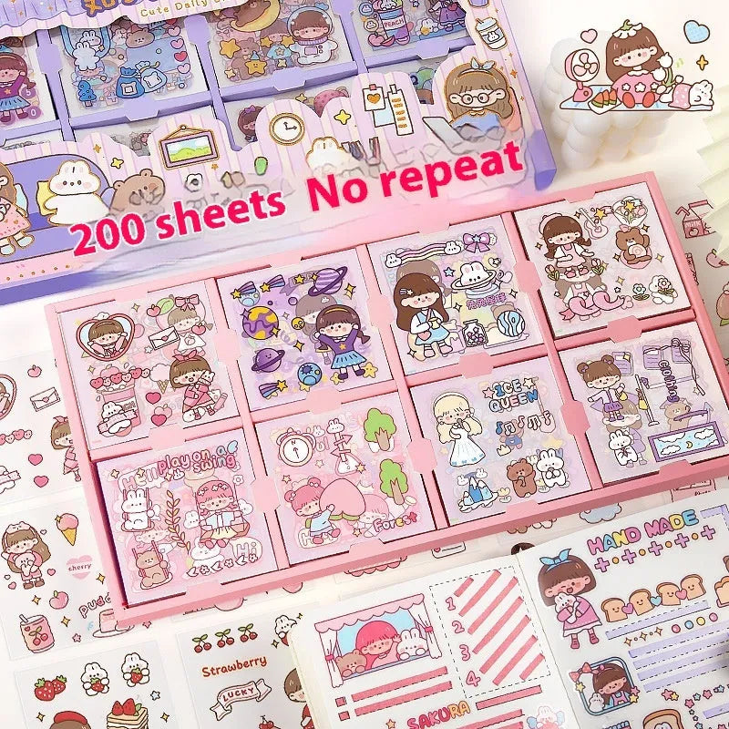 Box of children's cute themed stickers with meatball, star, and diary designs.