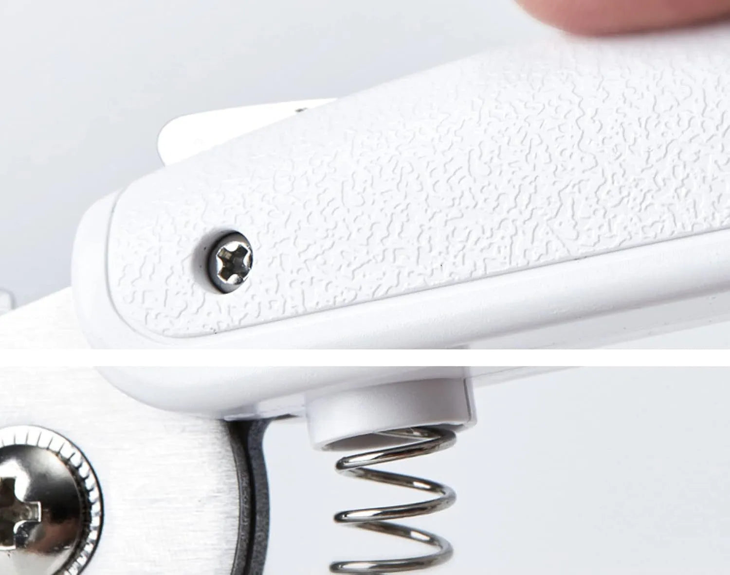 White pet nail clippers with LED light, anti-splash guard, and leather-like handle.