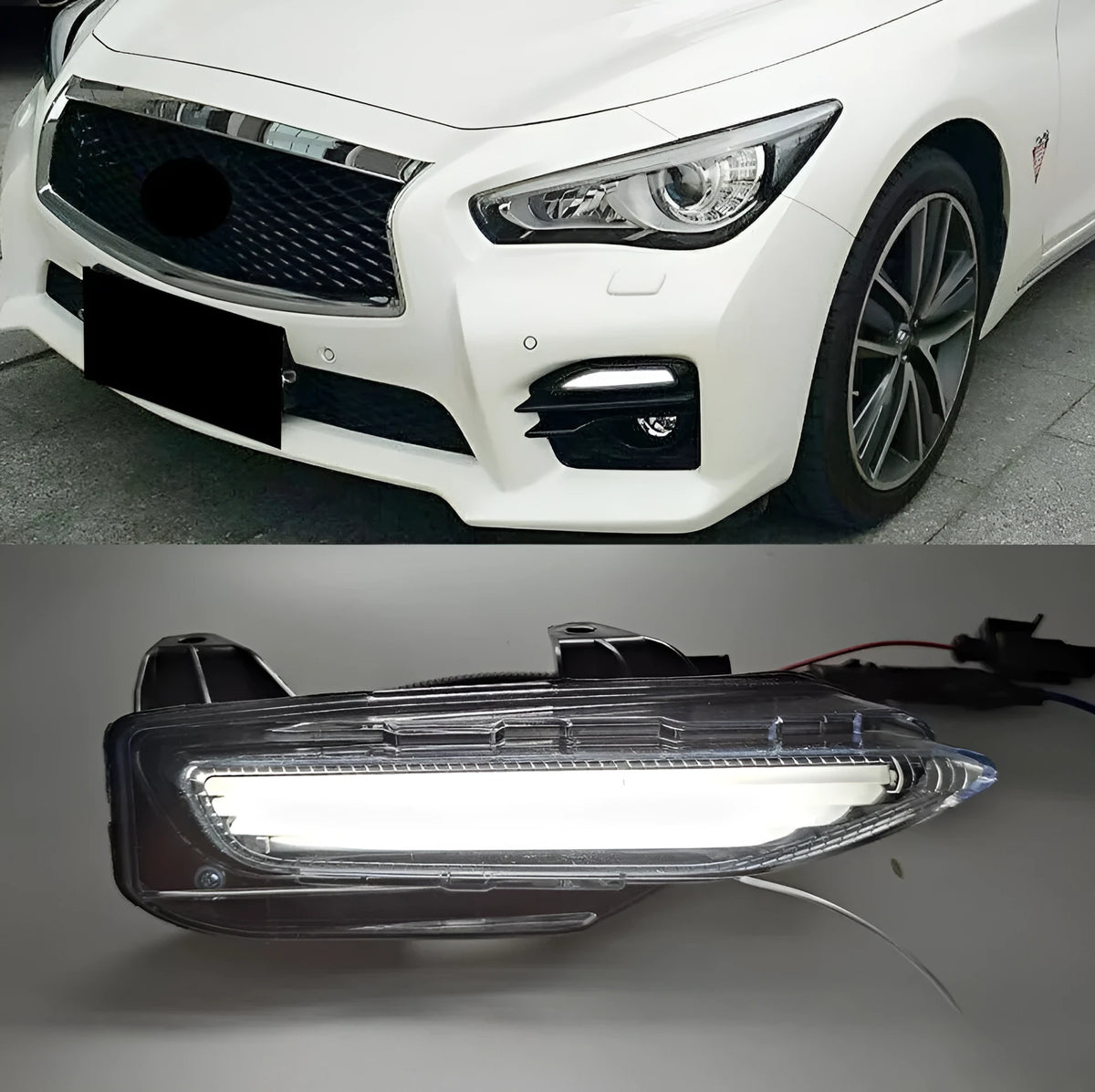 Infiniti Q50 Q70 front bumper LED turn signal and daytime running lights with ABS housing