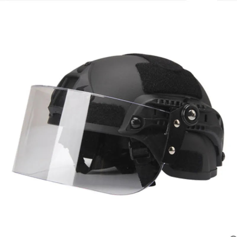 Transparent polycarbonate helmet face shield with semi-rimless frame, shown from front.