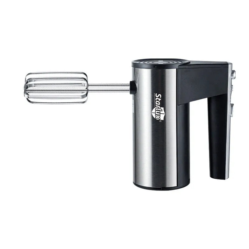 Silver handheld electric whisk or mixer model SL-25209 with five-speed control buttons.