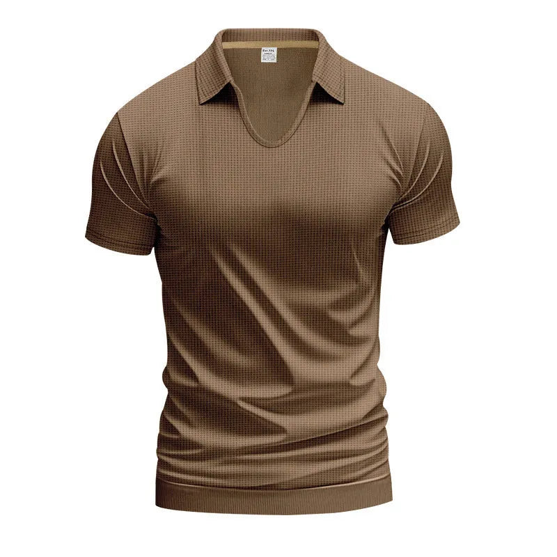 Men's loose fit V-neck short sleeve t-shirt in a light grey solid colour