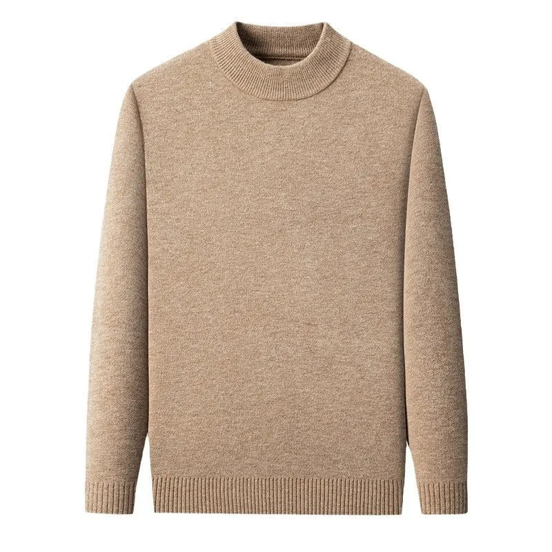 Men's solid colour half turtleneck knitwear pullover in fine wool yarn