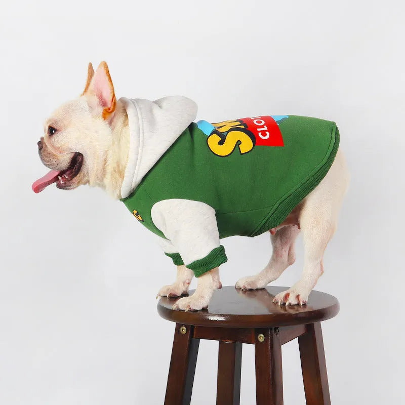 Green cotton hoodie for large dogs, sizes L XL 2XL 3XL 4XL, for autumn and winter wear.