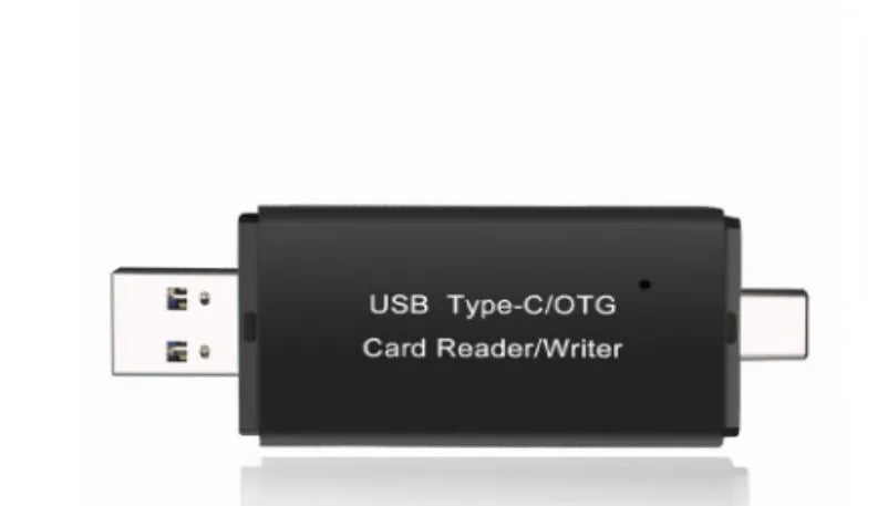 Black USB 3.0 memory card reader with Type-C connector for SD and TF cards