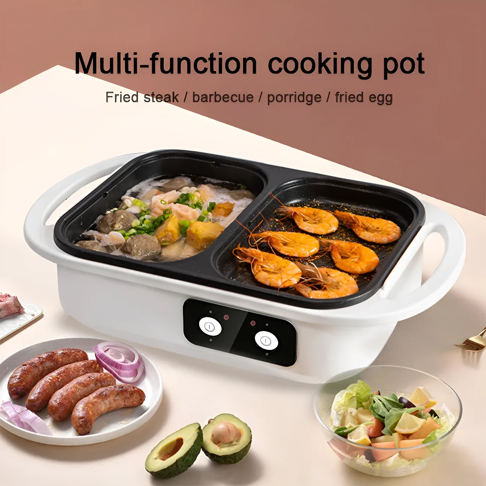 White or green dual-use electric caldron frying oven appliance with mechanical controls
