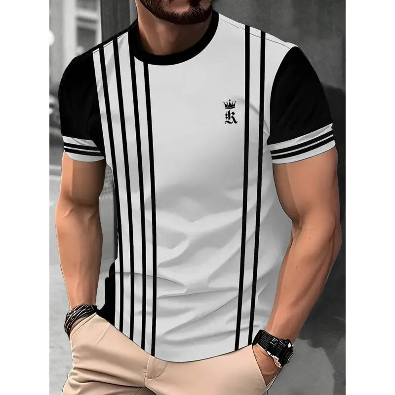 Men's loose fit digital 3D print short sleeve t-shirt in striped pattern