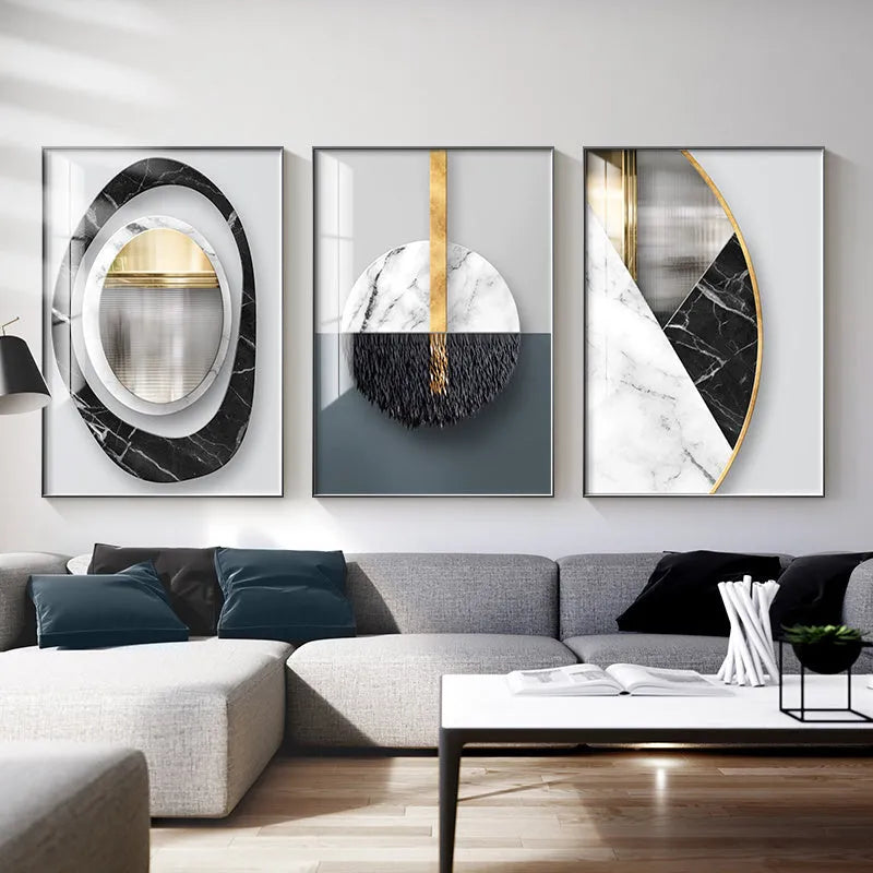 Abstract geometric pattern canvas painting wall art in modern style