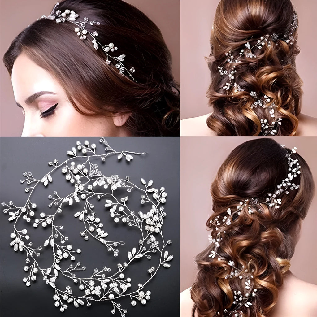 Crystal and pearl wedding hair band for brides in gold, silver, rose gold colours