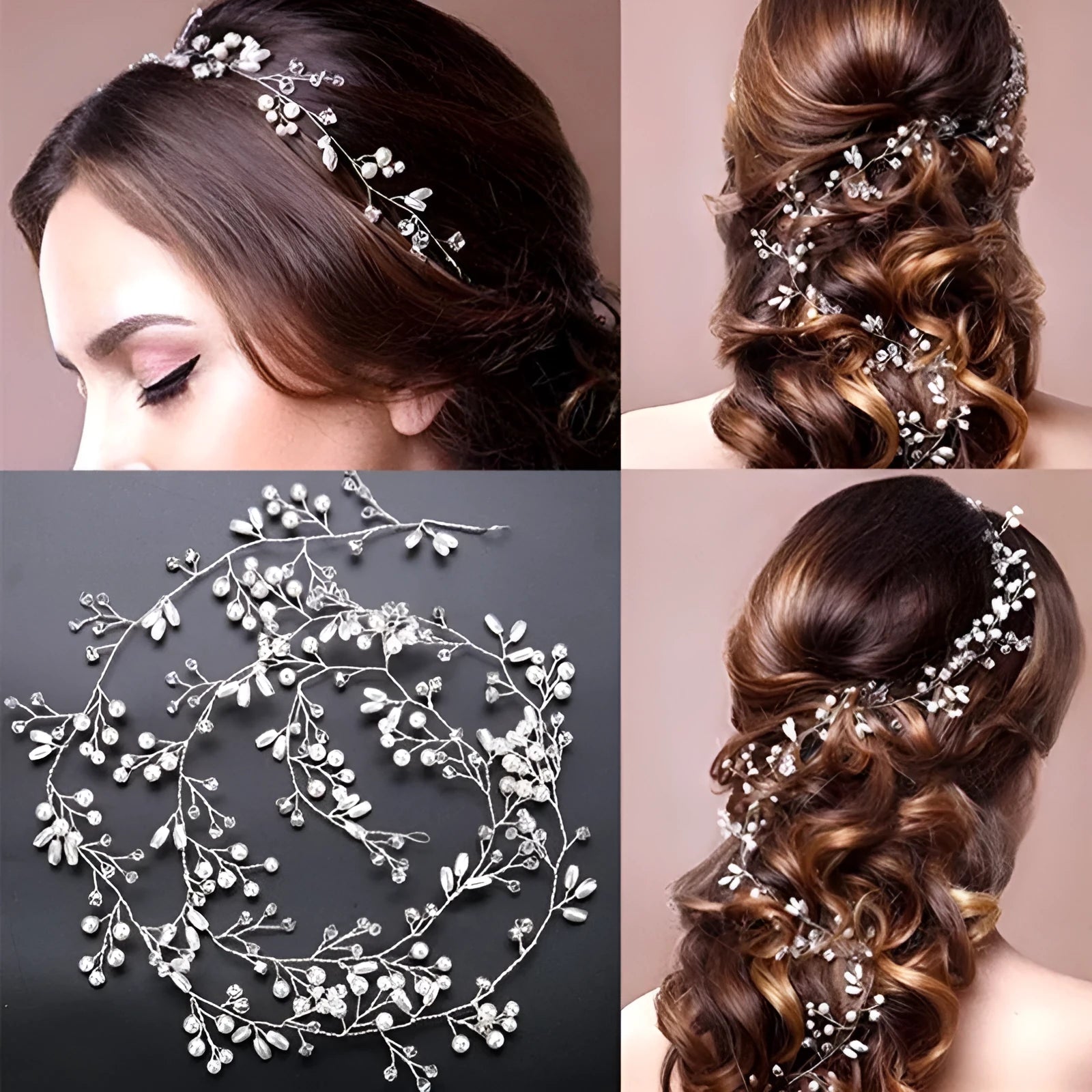 Crystal and pearl wedding hair band for brides in gold, silver, rose gold colours