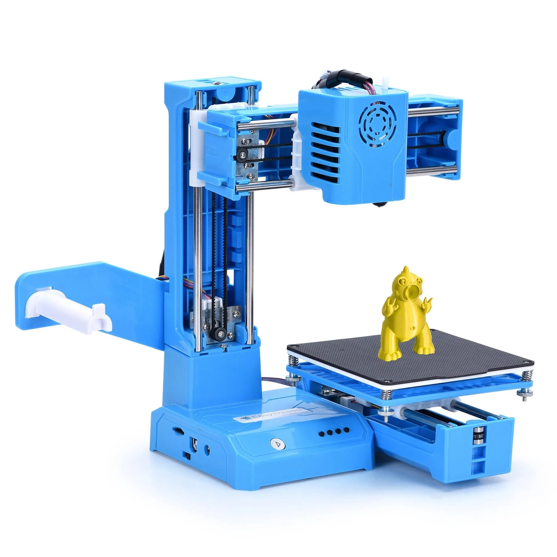 K9 Mini desktop 3D printer on a table next to a small printed PLA model.