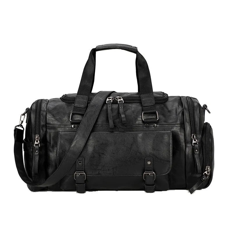 Large black travel shoe bag made from PU fabric with dimensions 52cm by 19cm by 27cm.