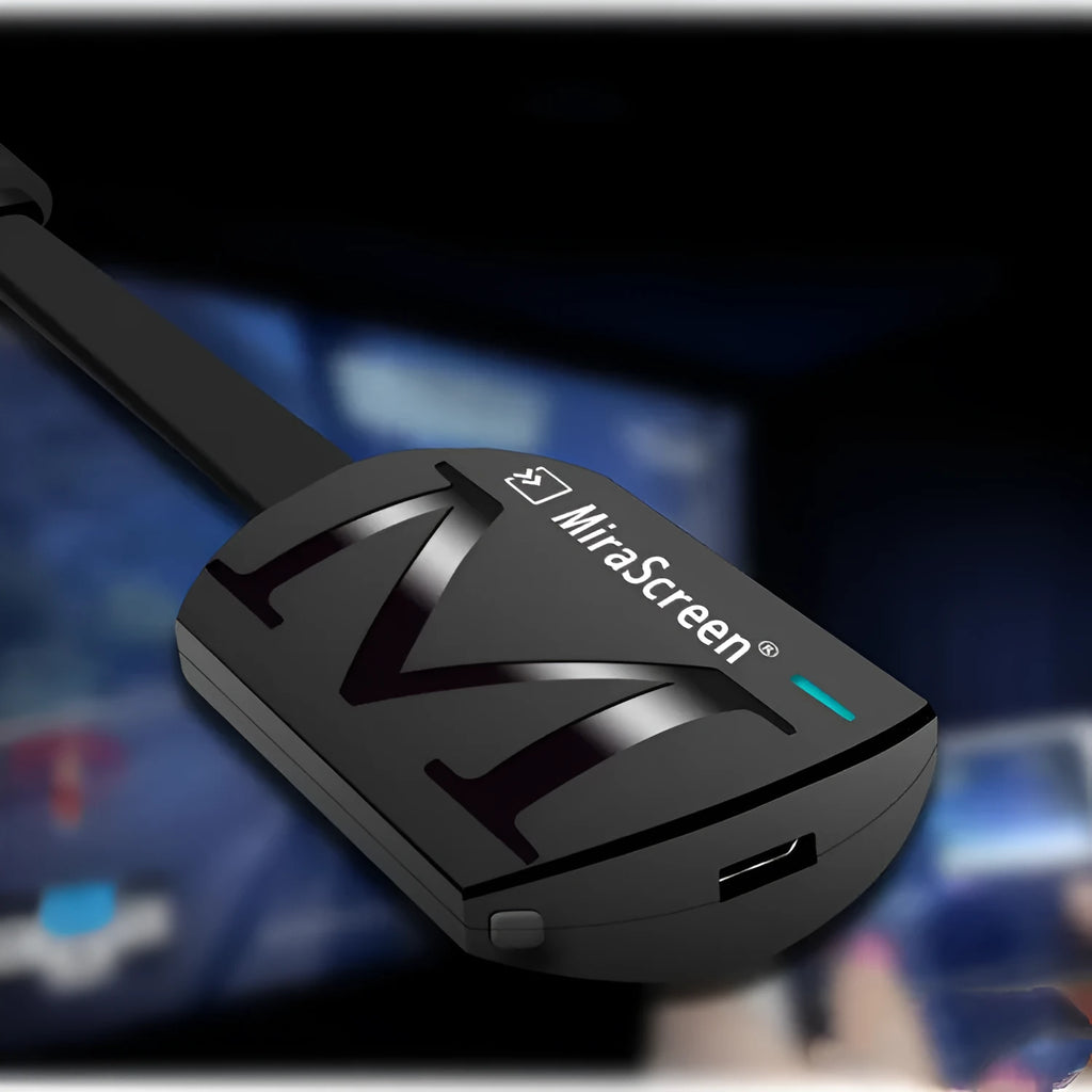 Small black USB HDMI adapter dongle for mirroring phone screens to television