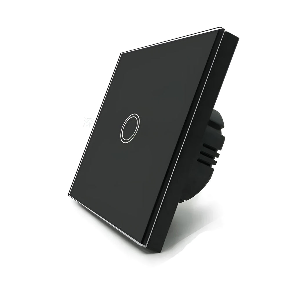 Type 86 touch switch with tempered glass panel in black, golden or white finishes