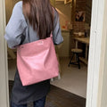Corduroy one-shoulder commuter bag in pink or brown colour with 39cm length