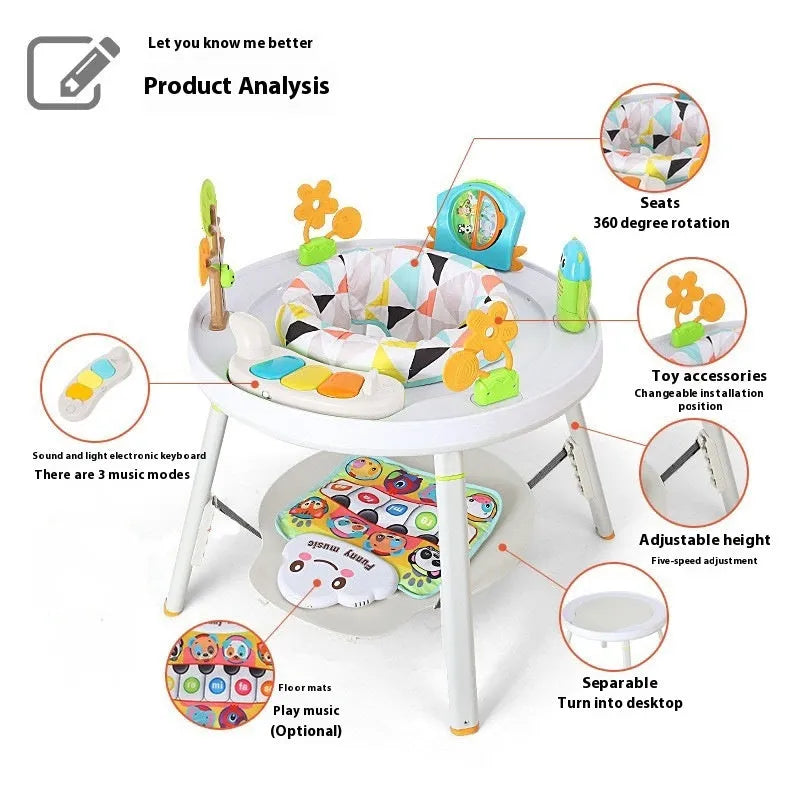 Baby jumping chair with bouncing gymnastic rack in duck or lion styles with interactive toys