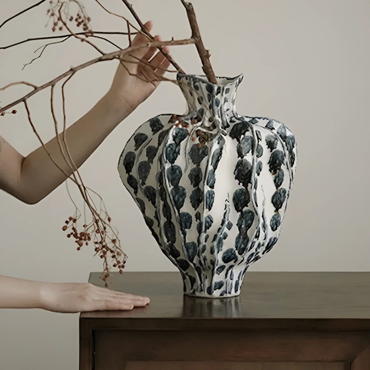 Handmade ceramic vase in Style 5 or Style 6 blue and white with a glass surface finish