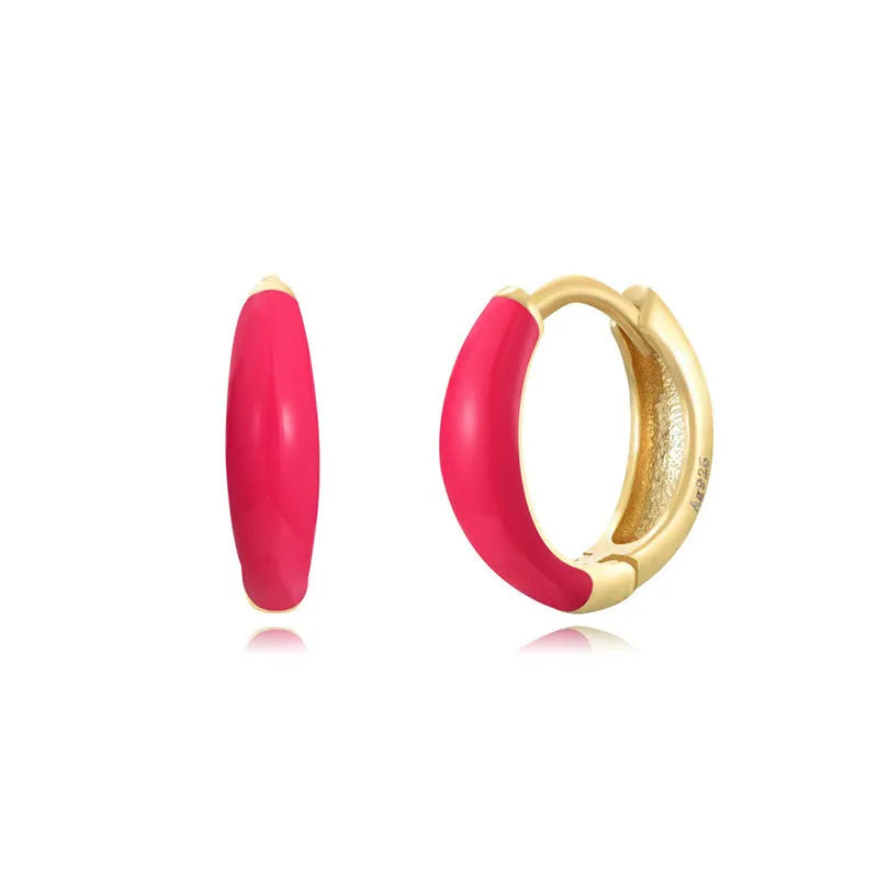 Geometric U-shaped oval curved epoxy earrings in seven colours on silver-plated copper