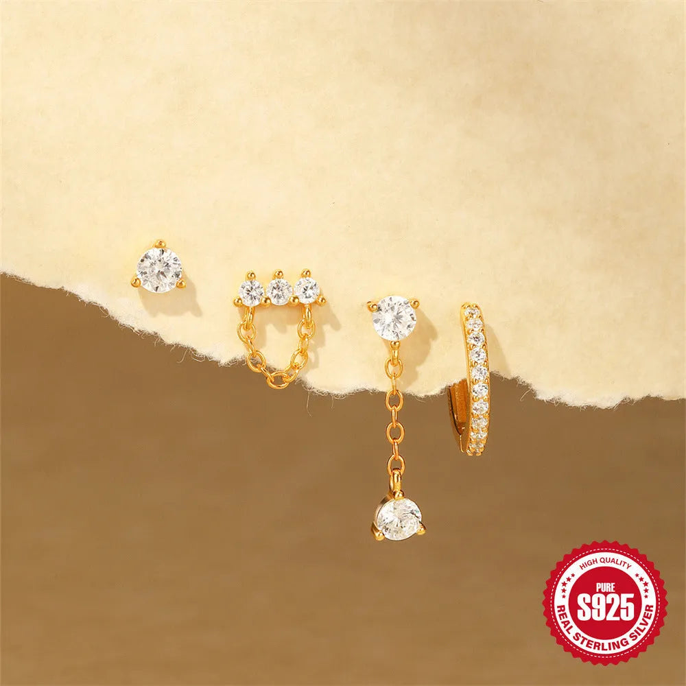 Women's sterling silver clover petal earrings with electroplated gold geometric designs