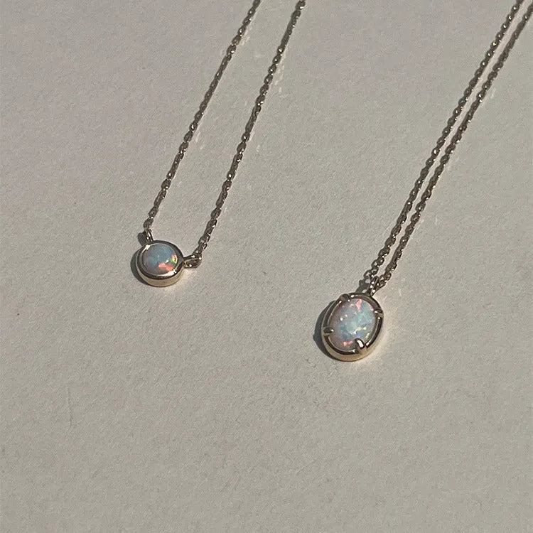 S925 sterling silver geometric pendant with jelly opal, shown in gold and white gold plating options.