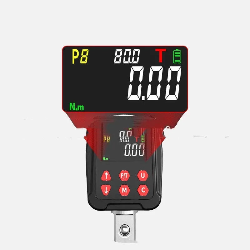 Digital torque meter with torque display head showing 1/2-inch drive and metal construction