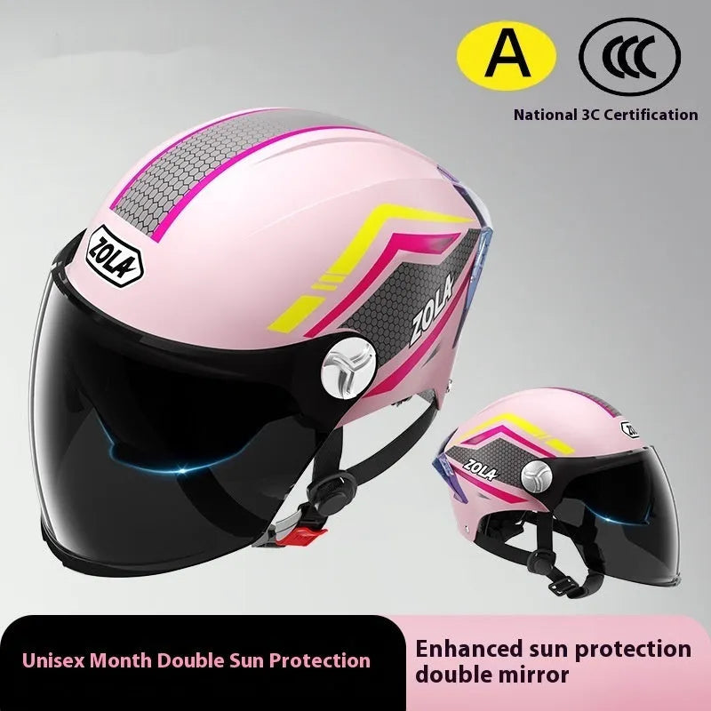3C certified ABS plastic motorcycle half helmet shown in a light brown double mirror colour variant.