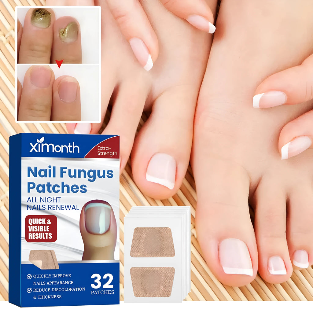 Box of 32 nail nursing adhesive bandage patches for repair, each patch sized 6.1 by 3.5 cm.