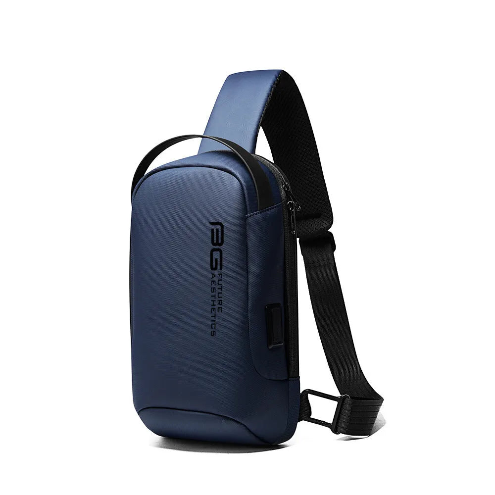 Men's oxford cloth shoulder bag with USB charging port in black colour option