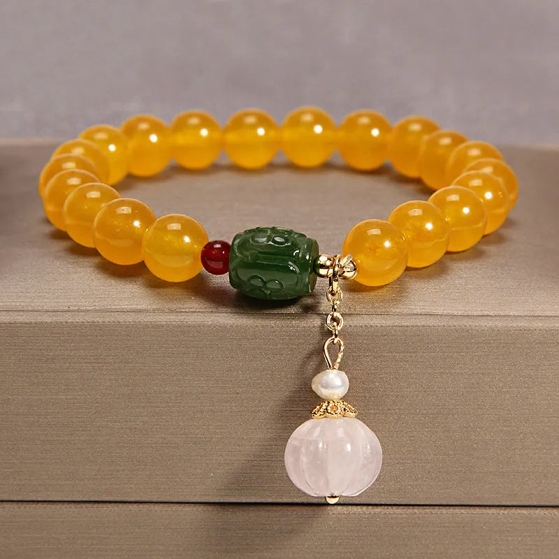 Women's yellow agate crystal bracelet on gold silk thread with Japanese styling