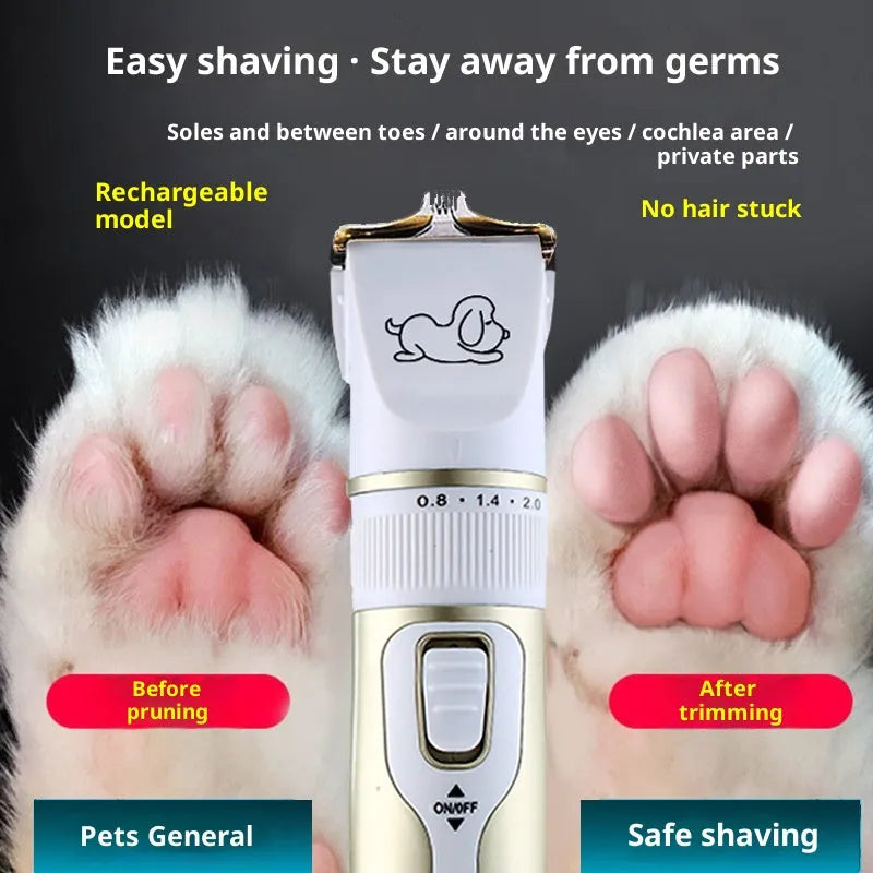 Professional pet shaver for dogs and cats in Pearl White or Tuhao Gold with spare blade and foot hair cutter head options.
